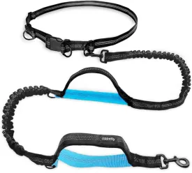 Hands Free Dog Running Leash with Adjustable Waist Belt, Dual Handle Elastic Bungees Retractable Rope for Small and Medium Dogs, Reflective Stitches for Walking Hiking Biking (Medium, 8-25lb)