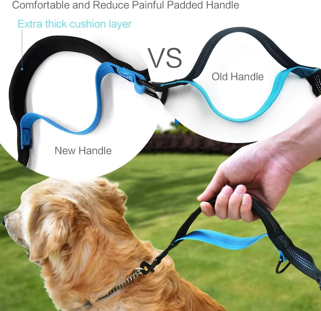 Hands Free Dog Running Leash with Adjustable Waist Belt, Dual Handle Elastic Bungees Retractable Rope for Small and Medium Dogs, Reflective Stitches for Walking Hiking Biking (Medium, 8-25lb)