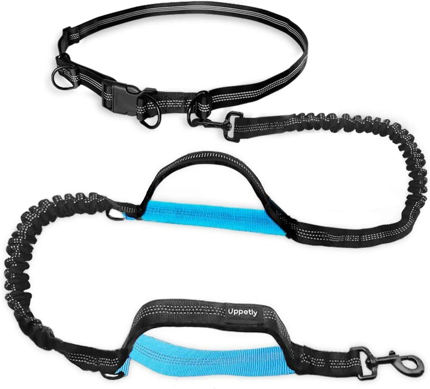 Hands Free Dog Running Leash with Adjustable Waist Belt, Dual Handle Elastic Bungees Retractable Rope for Small and Medium Dogs, Reflective Stitches for Walking Hiking Biking (Medium, 8-25lb)