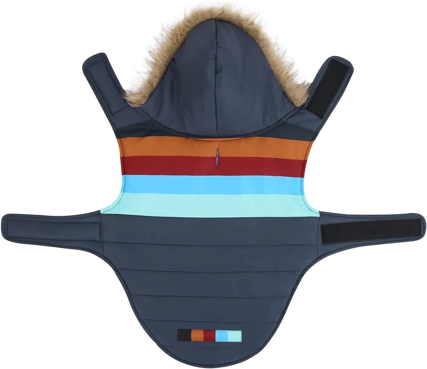 HDE Dog Puffer Jacket Fleece Lined Warm Dog Parka Winter Coat with Harness Hole Navy Retro Stripe - L