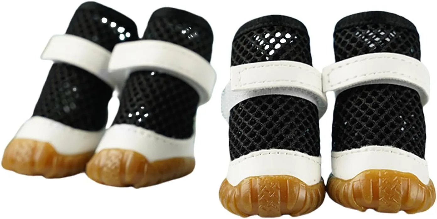 HDKUW Dog Shoes for Hot Pavement,Mesh Breathable Waterproof Dog Booties,Anti-Slip Sole and Skid-Proof Paw Protector,Outdoor Hiking Dog Boots for Small Medium Dogs Black 1#