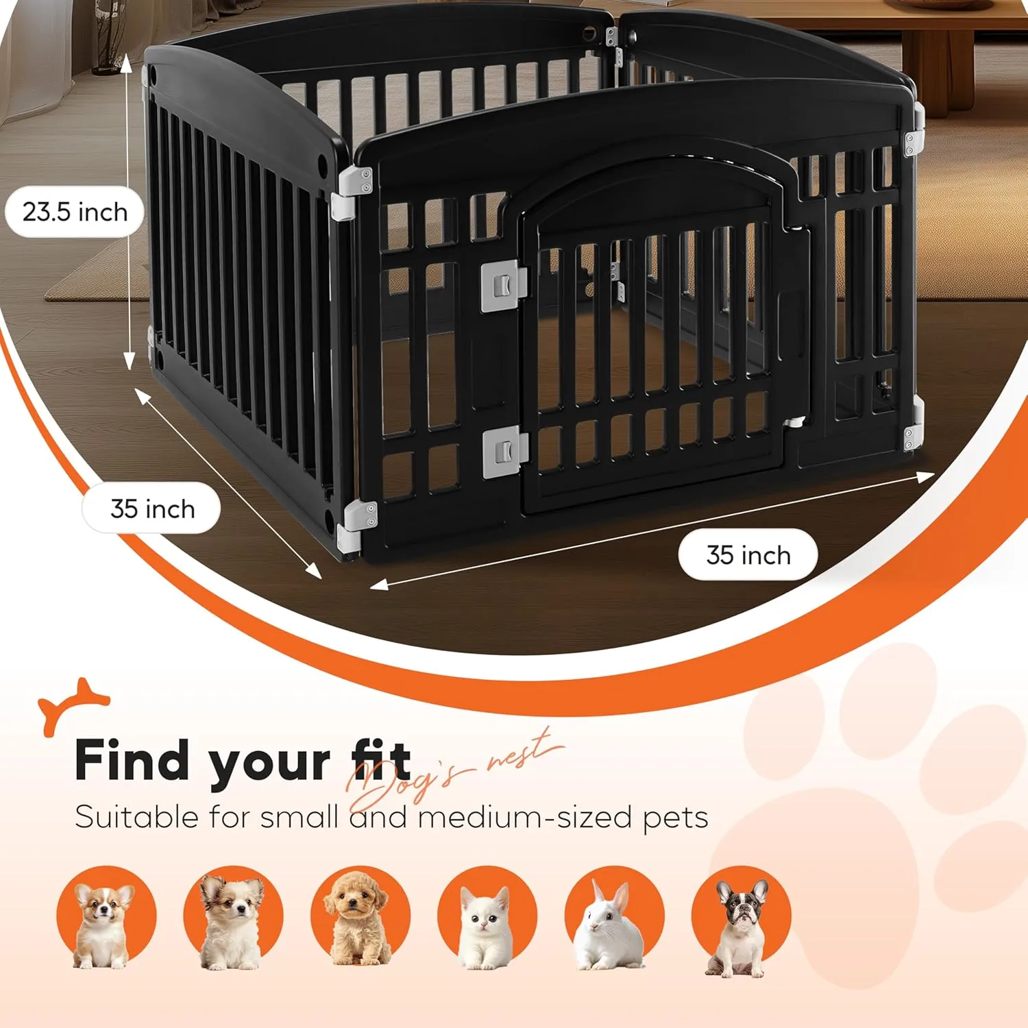 HealSmart 4 Panel 24" Plastic Dog Playpen, Folding & Portable Pet Playpen for Indoor & Outdoor Use, Safe & Secure Fence, Ideal for Small to Medium Dogs, Black