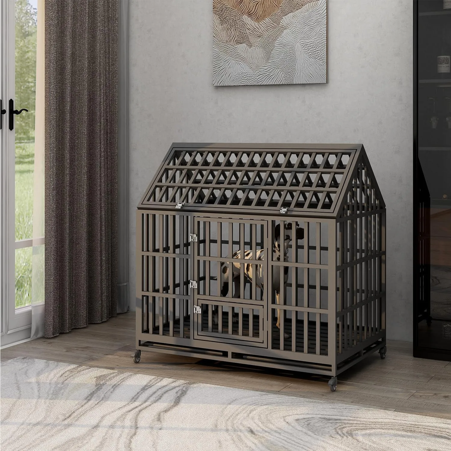 Heavy Duty Dog Cage Crate Kennel Playpen, Large Strong Metal for Small Medium Large Dogs and Pets, Easy to Assemble with Prevent Escape Locks and Removable Trays, 47''/Black