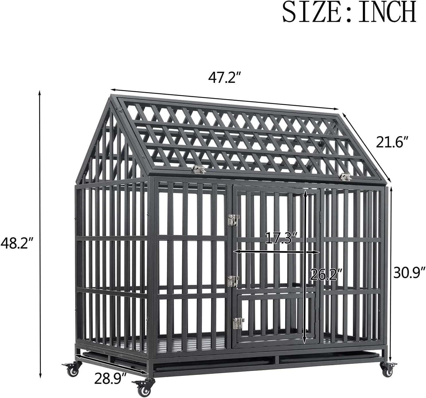 Heavy Duty Dog Cage Crate Kennel Playpen, Large Strong Metal for Small Medium Large Dogs and Pets, Easy to Assemble with Prevent Escape Locks and Removable Trays, 47''/Black