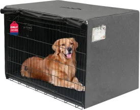HiCaptain 42 inches Dog Crate Cover with Card Pocket, Heavy Duty Polyester Windproof Pet Kennel Cover Universal Fit for 1 or 2 Doors Standard Wire Crate (Grey)