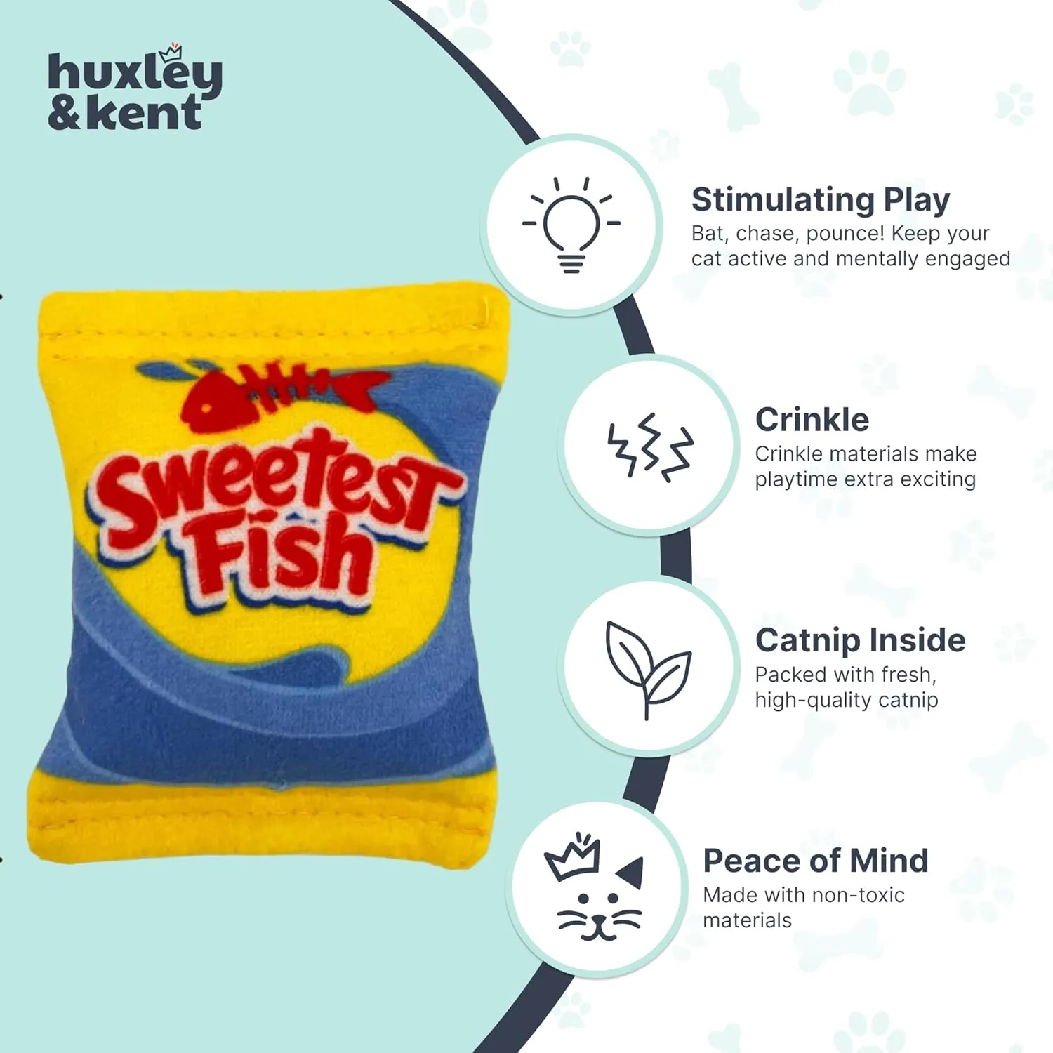 Huxley & Kent Plush Cat Toy - Sweetest Fish - Snack Attack Strong Catnip Filled - Plush Interactive Kitten and Cat Toy with Catnip and Crinkle - Kittybelles