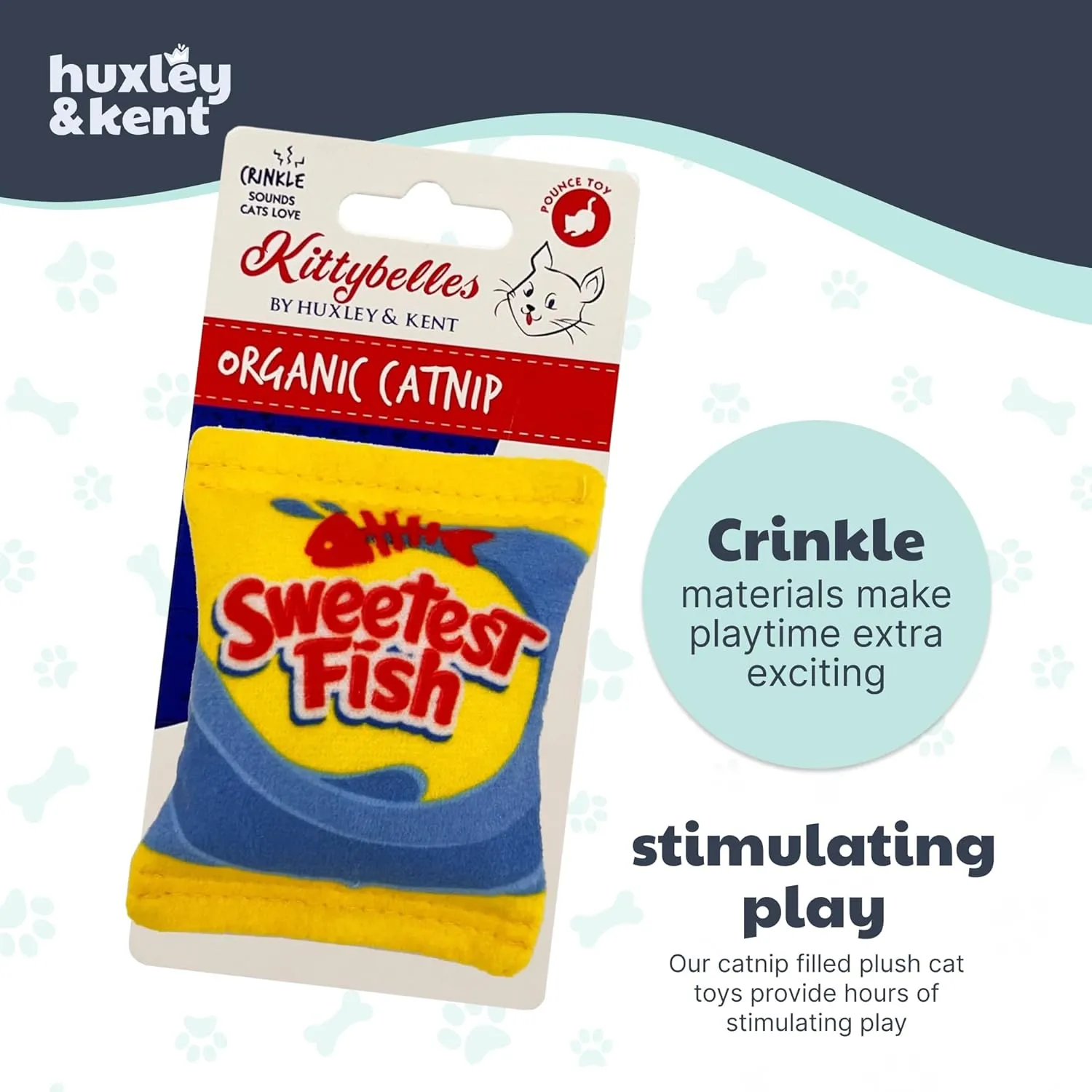 Huxley & Kent Plush Cat Toy - Sweetest Fish - Snack Attack Strong Catnip Filled - Plush Interactive Kitten and Cat Toy with Catnip and Crinkle - Kittybelles