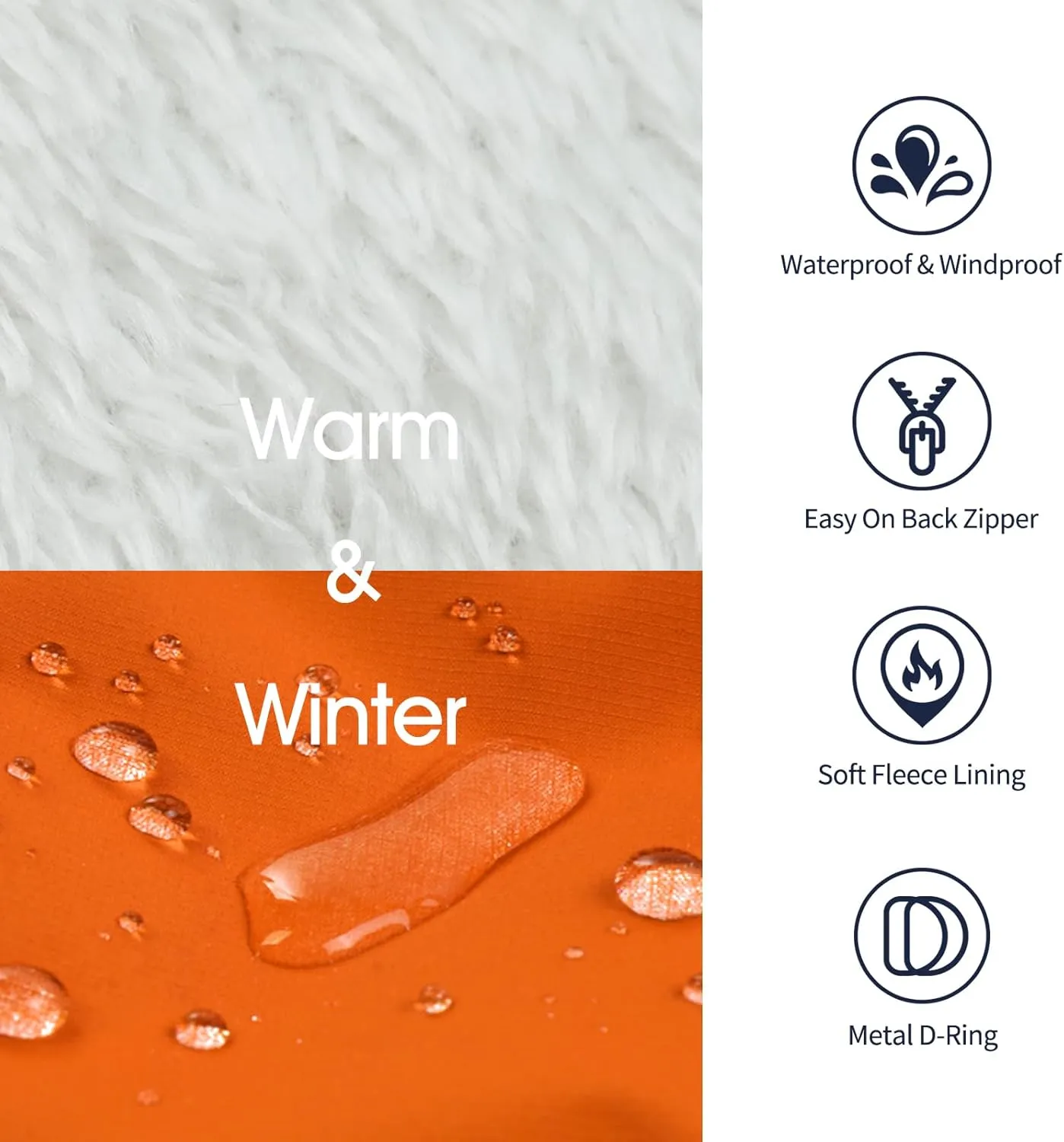 IECOii Dog Coat with Harness Built In - Orange, Large - Waterproof Winter Coat, Fleece Lined Snow Jacket for Dogs