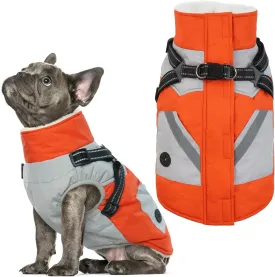 IECOii Dog Coat with Harness Built In - Orange, Large - Waterproof Winter Coat, Fleece Lined Snow Jacket for Dogs