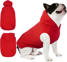 IECOii Dog Hoodie for Large Dogs, Warm Fleece Sweater With Leash Hole, Cozy Cold Weather Coat for Fall Winter, Hoodies Vest for French Bulldog, Dachshund, Red, L