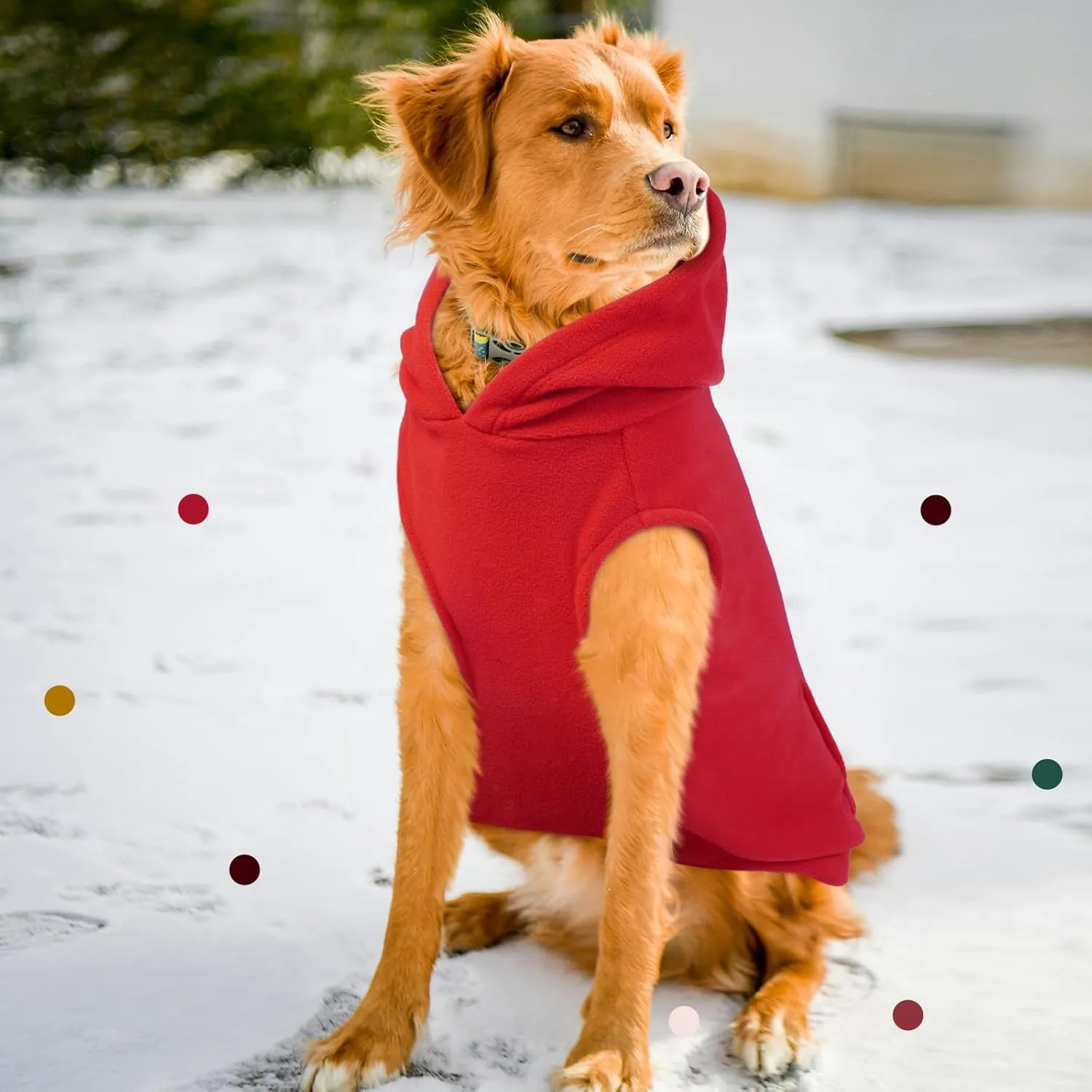 IECOii Dog Hoodie for Large Dogs, Warm Fleece Sweater With Leash Hole, Cozy Cold Weather Coat for Fall Winter, Hoodies Vest for French Bulldog, Dachshund, Red, L