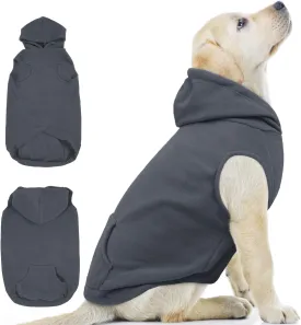 IECOii Large Dog Hoodie - Warm Fleece Coat for Fall Winter Seasons; Ideal for French Bulldog & Dachshund, Grey Color, Large Size, Vest with Leash Hole