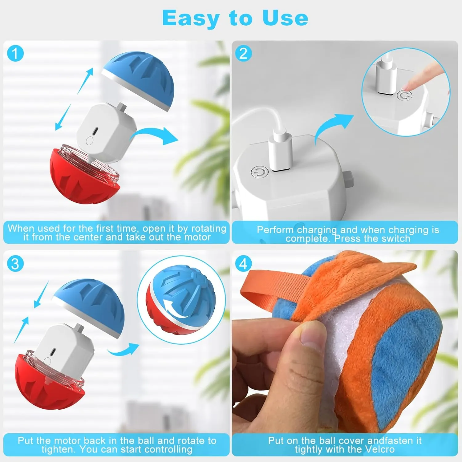 Interactive Dog Toys Ball, Active Rolling Ball with Remote Control LED Lights, Peppy Pet Ball for Medium Large Dogs Boredom, Activated Automatic Moving Dog Ball Toys, USB Rechargeable, Blue