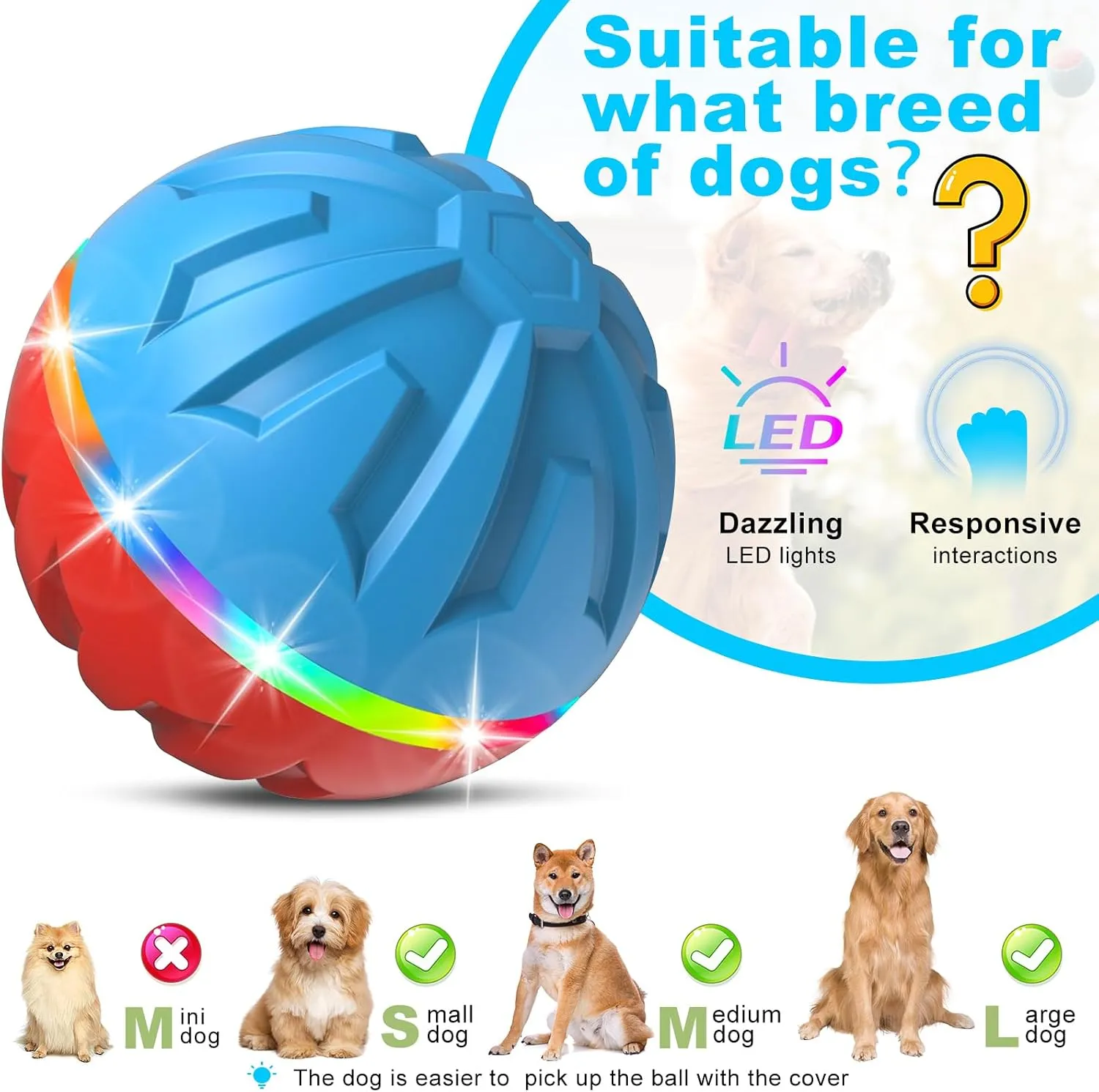 Interactive Dog Toys Ball, Active Rolling Ball with Remote Control LED Lights, Peppy Pet Ball for Medium Large Dogs Boredom, Activated Automatic Moving Dog Ball Toys, USB Rechargeable, Blue