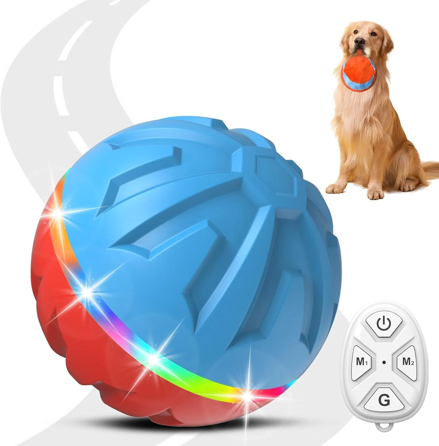 Interactive Dog Toys Ball, Active Rolling Ball with Remote Control LED Lights, Peppy Pet Ball for Medium Large Dogs Boredom, Activated Automatic Moving Dog Ball Toys, USB Rechargeable, Blue