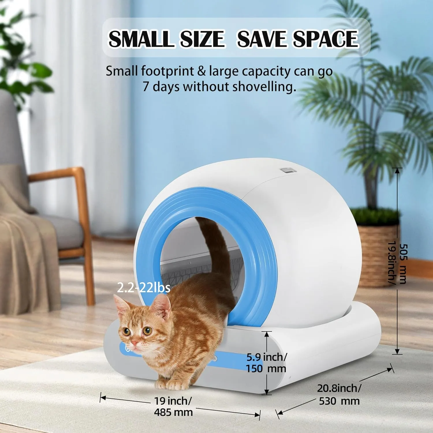 J JORBASADO Self Cleaning Litter Box, 65L 9L Automatic Cat Litter Box Self Cleaning for Multiple Cats, with APP Control Odor Removal Device and Safety Protection