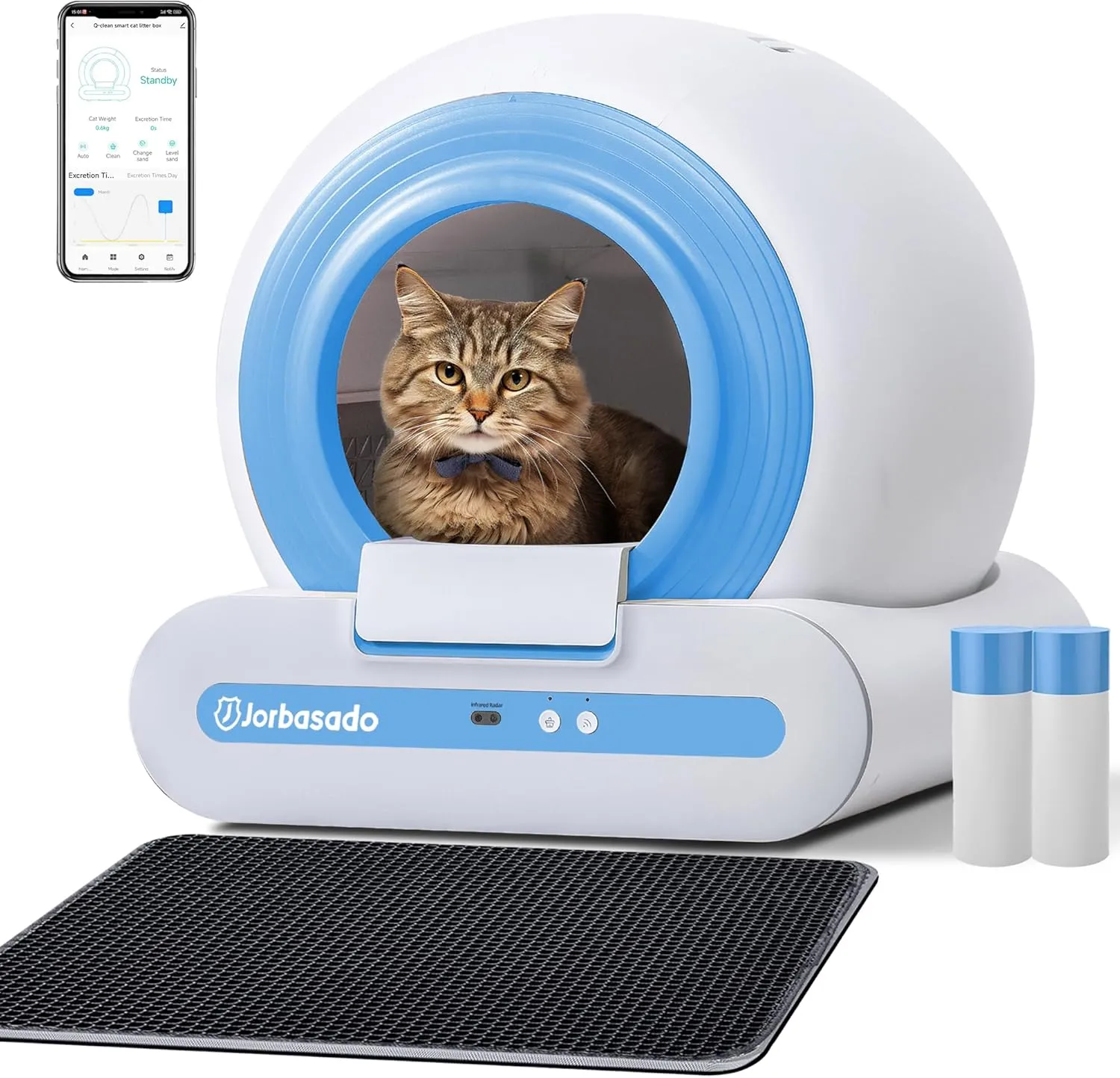 J JORBASADO Self Cleaning Litter Box, 65L 9L Automatic Cat Litter Box Self Cleaning for Multiple Cats, with APP Control Odor Removal Device and Safety Protection