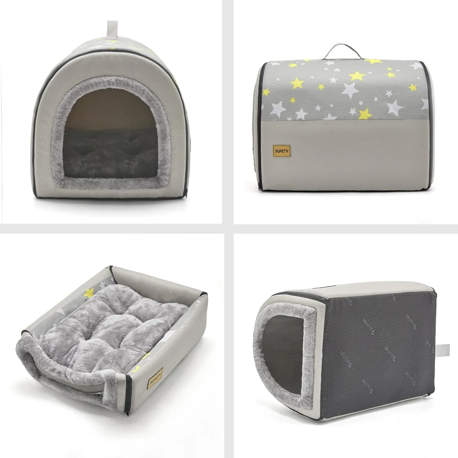 Jiupety Indoor Dog House, 2 in 1 Portable Foldable House Bed with Cover, Pet Tent & Cave Bed for Small Medium Dog, L(24"18"18"), Up to 20 Lb, Grey