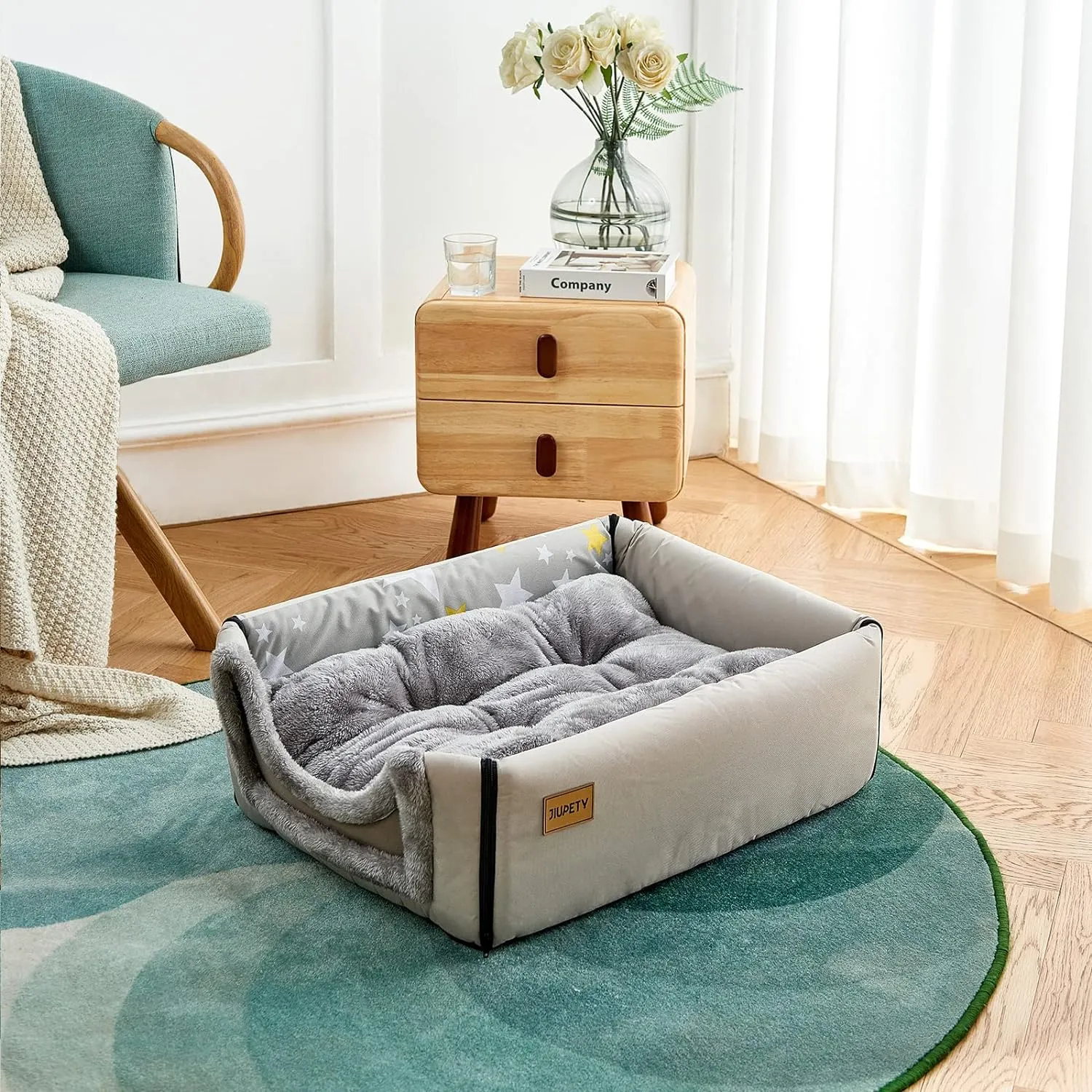 Jiupety Indoor Dog House, 2 in 1 Portable Foldable House Bed with Cover, Pet Tent & Cave Bed for Small Medium Dog, L(24"18"18"), Up to 20 Lb, Grey