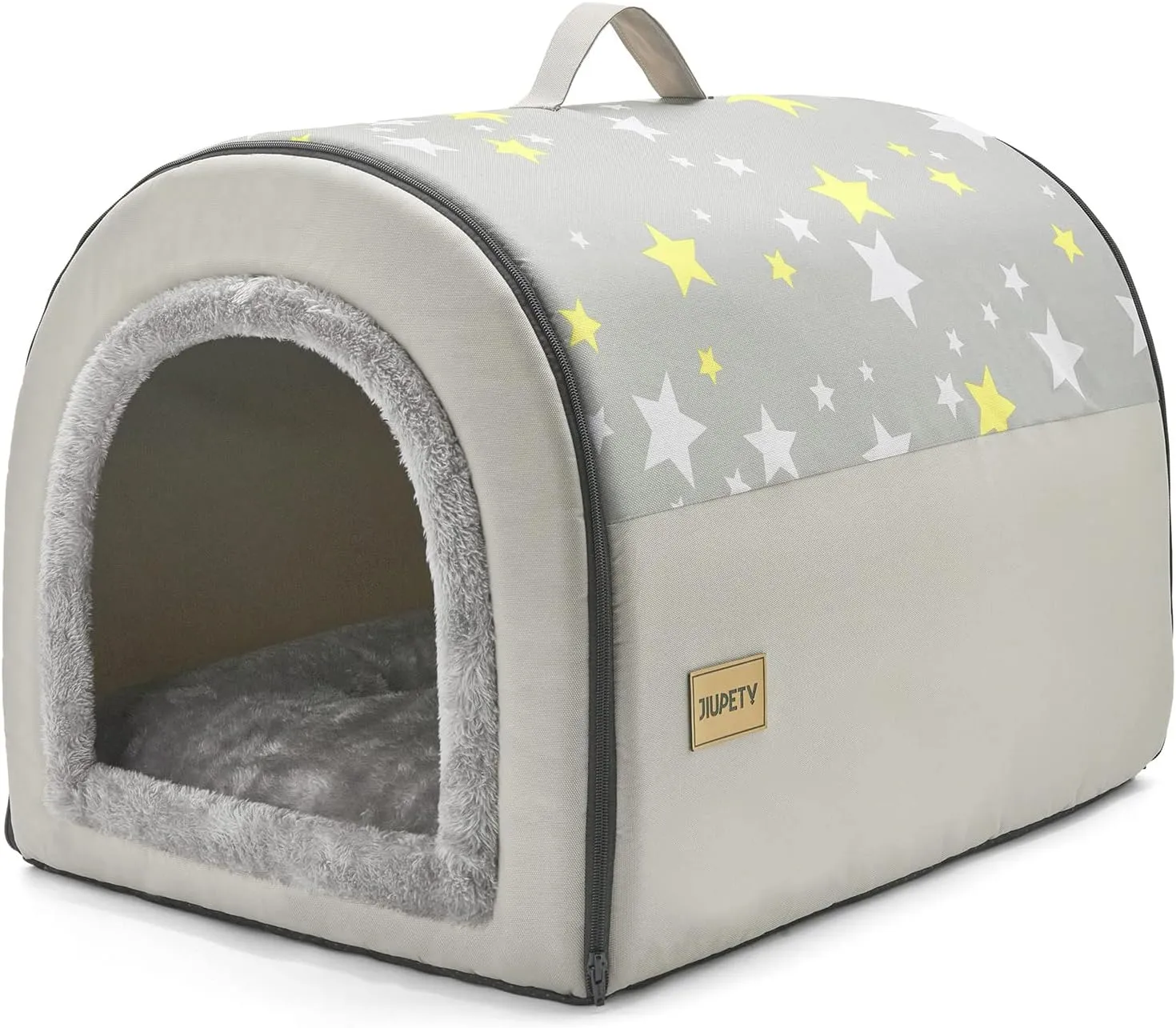 Jiupety Indoor Dog House, 2 in 1 Portable Foldable House Bed with Cover, Pet Tent & Cave Bed for Small Medium Dog, L(24"18"18"), Up to 20 Lb, Grey