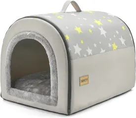 Jiupety Indoor Dog House, 2 in 1 Portable Foldable House Bed with Cover, Pet Tent & Cave Bed for Small Medium Dog, L(24"18"18"), Up to 20 Lb, Grey