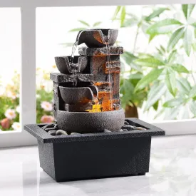 Kalona Dcor Desktop Fountain - 10" 4-Tier Design with Imitation Stone, Indoor Waterfall Tabletop River Rocks & Resin Material for Serene Meditation & Relaxation - Ideal for Home & Office Decor