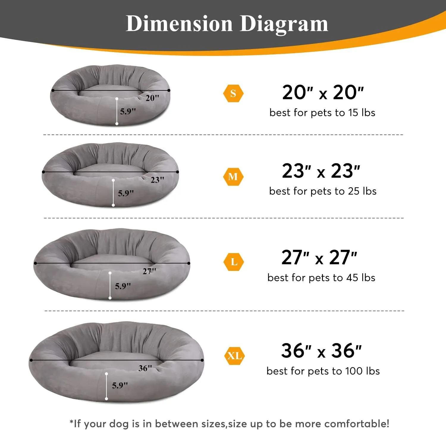 KASENTEX Round Dog Bed for Small Dogs and Puppies - Donut-Shaped, Anti-Slip, Machine Washable Cat Bed - Grey, 20x20 Inches