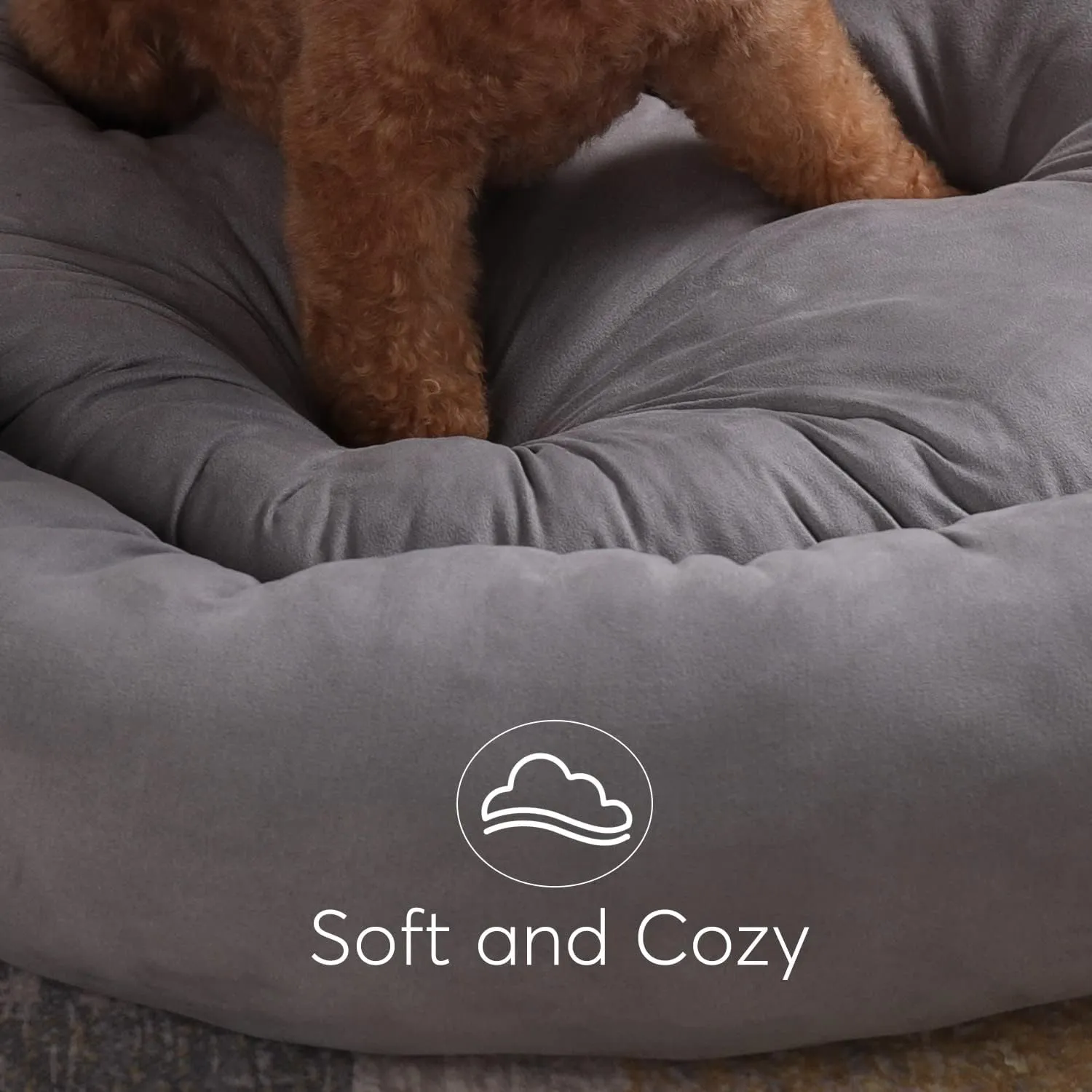 KASENTEX Round Dog Bed for Small Dogs and Puppies - Donut-Shaped, Anti-Slip, Machine Washable Cat Bed - Grey, 20x20 Inches
