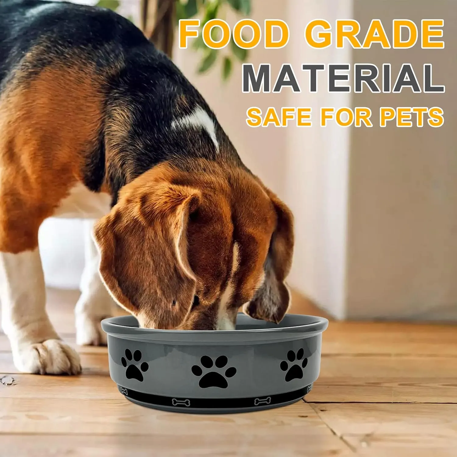 KPWACD Ceramic Pet Bowl for Dogs and Cats, Weighted Non-Slip Dog Bowls Food and Water Dish, Durable Pets Feeding Bowls Suitable for Small, Medium, and Large Dogs, Grey, 36 Oz