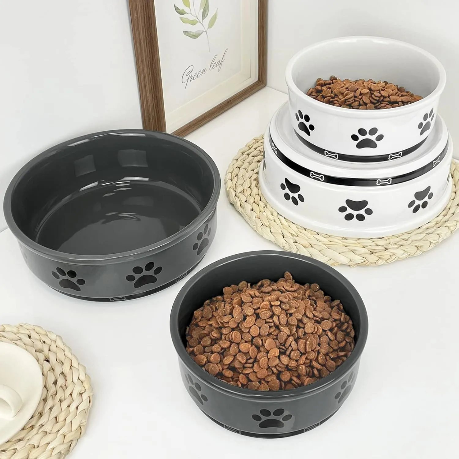 KPWACD Ceramic Pet Bowl for Dogs and Cats, Weighted Non-Slip Dog Bowls Food and Water Dish, Durable Pets Feeding Bowls Suitable for Small, Medium, and Large Dogs, Grey, 36 Oz