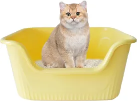 Large Cat Litter Box with High Sides,17.5"x15"x8.9" Open Top Cat Litter Pan Anti Splashing Non-Stick Litter Tray Low Entry Cat Litter Boxes Jumbo Kitty Litter Toilet Easy Clean for Cats(Yellow)