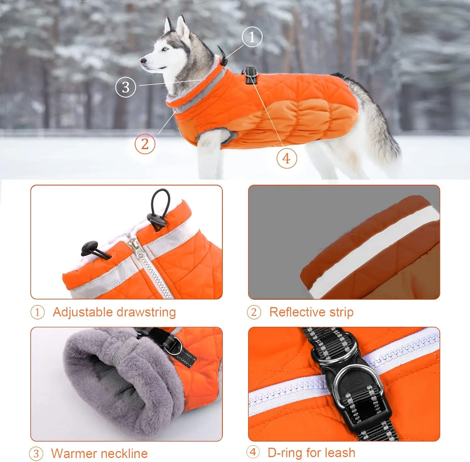 Lelepet Dog Coat with Harness Built in, Waterproof, Windproof, Reflective, Fleece Vest with Turtleneck & Zipper - Coats for Medium Dogs in Cold Weather, Blaze Orange, M