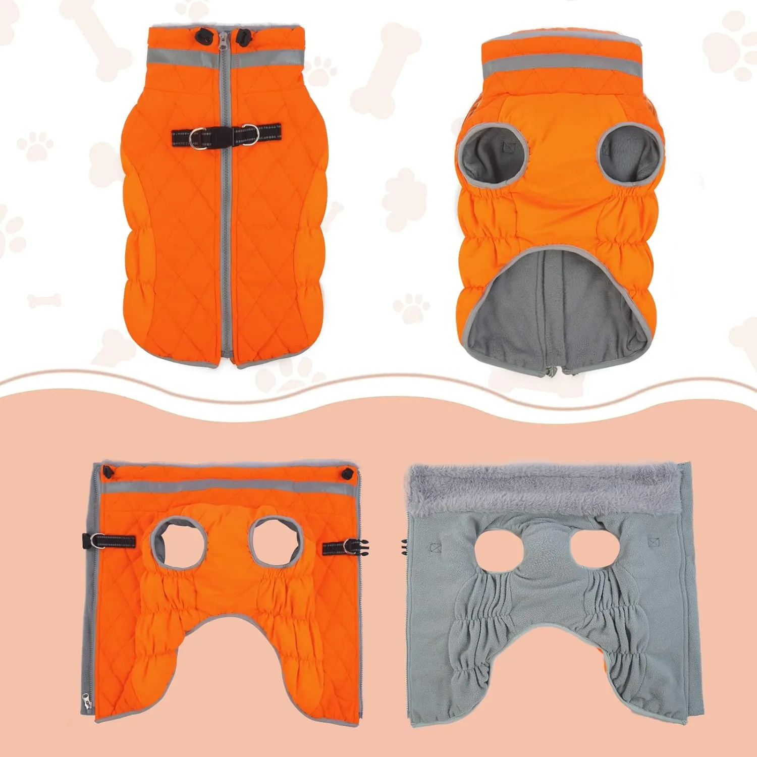 Lelepet Dog Coat with Harness Built in, Waterproof, Windproof, Reflective, Fleece Vest with Turtleneck & Zipper - Coats for Medium Dogs in Cold Weather, Blaze Orange, M