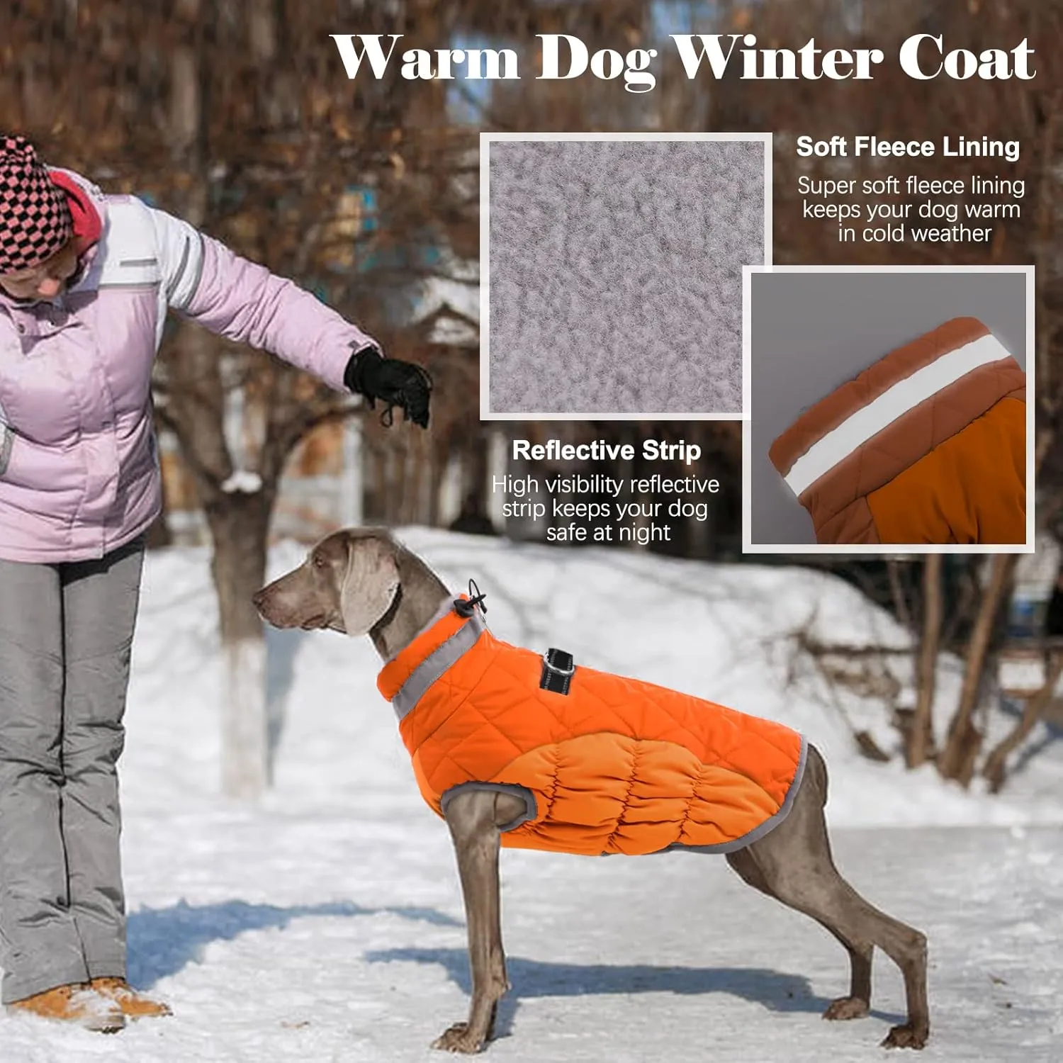 Lelepet Dog Coat with Harness Built in, Waterproof, Windproof, Reflective, Fleece Vest with Turtleneck & Zipper - Coats for Medium Dogs in Cold Weather, Blaze Orange, M