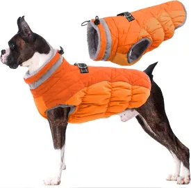 Lelepet Dog Coat with Harness Built in, Waterproof, Windproof, Reflective, Fleece Vest with Turtleneck & Zipper - Coats for Medium Dogs in Cold Weather, Blaze Orange, M