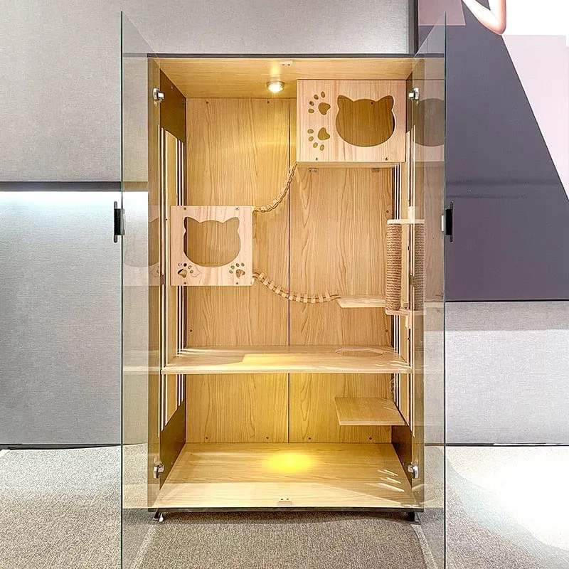 Luxury Wood Double-Layer Cat Villa