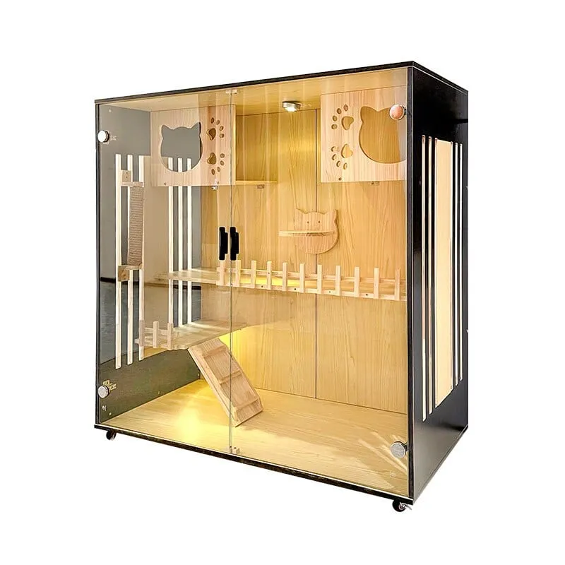 Luxury Wood Double-Layer Cat Villa