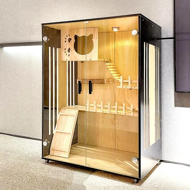 Luxury Wood Double-Layer Cat Villa