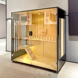 Luxury Wood Double-Layer Cat Villa