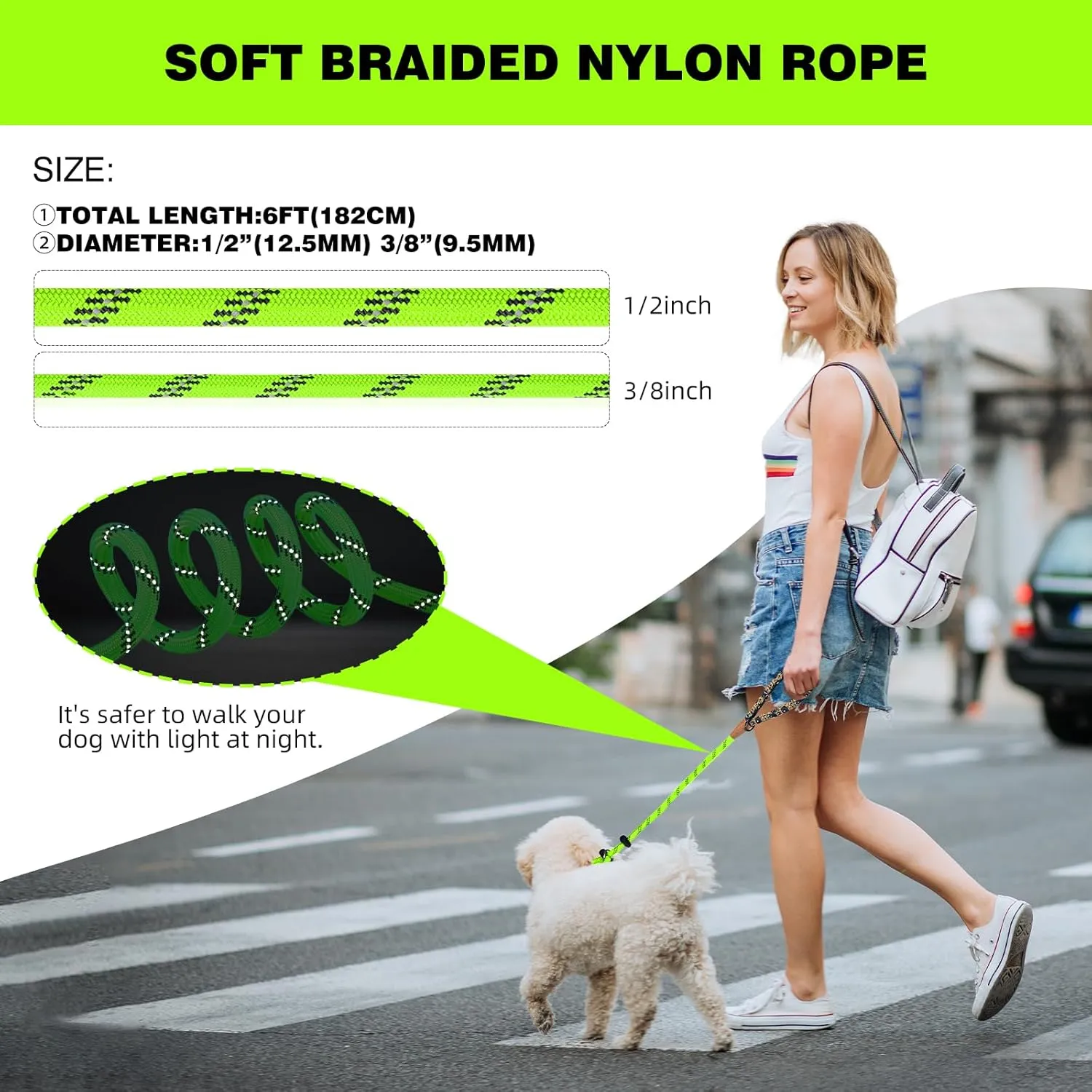 lynxking Slip Lead Dog Leash Reflective, Heavy Duty Comfortable Strong Rope for Large Medium Small Dogs No Pull Pet Training (Light Green, Large 1/2in x 6ft-Slip Lead)