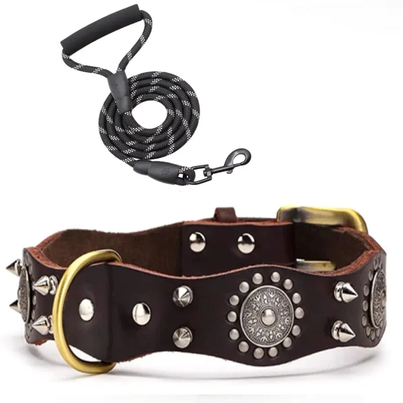 MACHO Pet - Brown Western-Themed Dog Collar   Leash