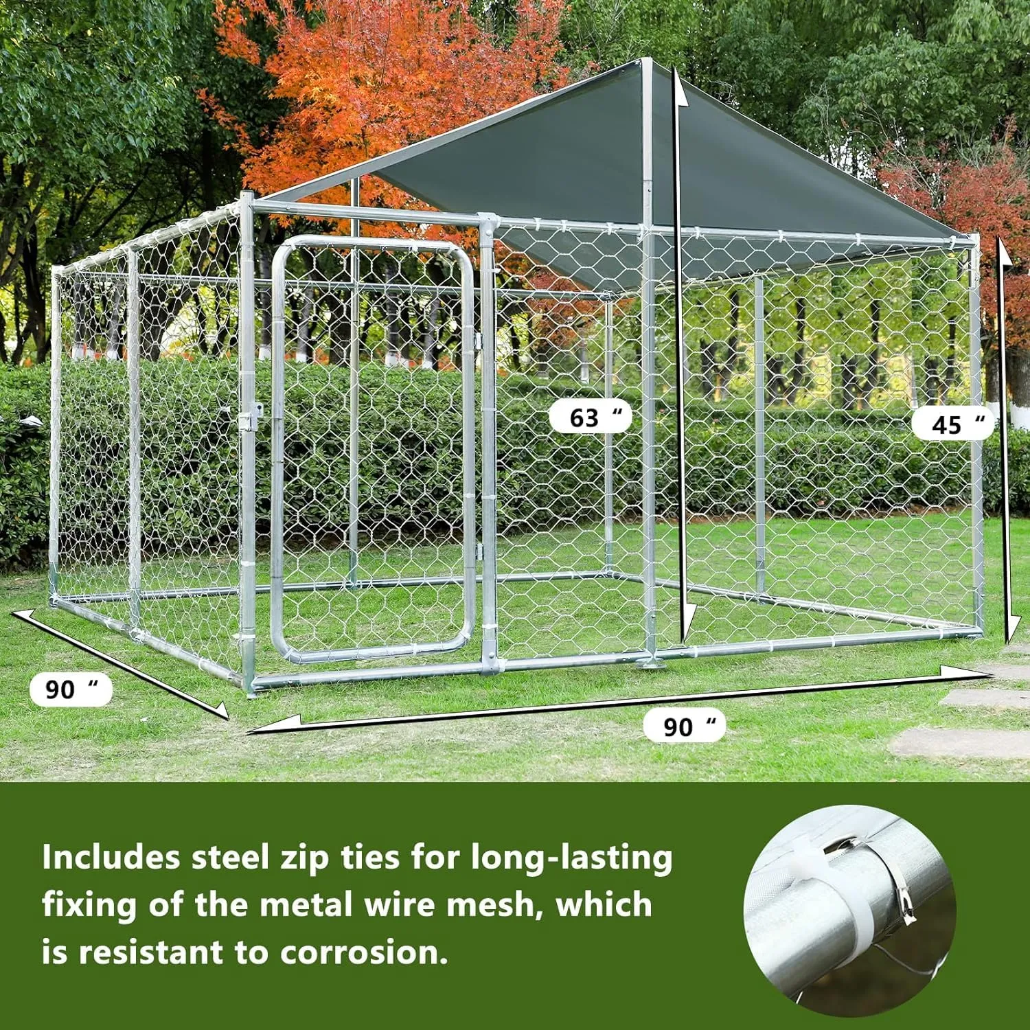 MAGIC UNION Large Dog Kennel Outdoor Heavy Duty Dog Cage, Anti-Rust Pens Fence with Waterproof UV-Resistant Cover and Secure Lock