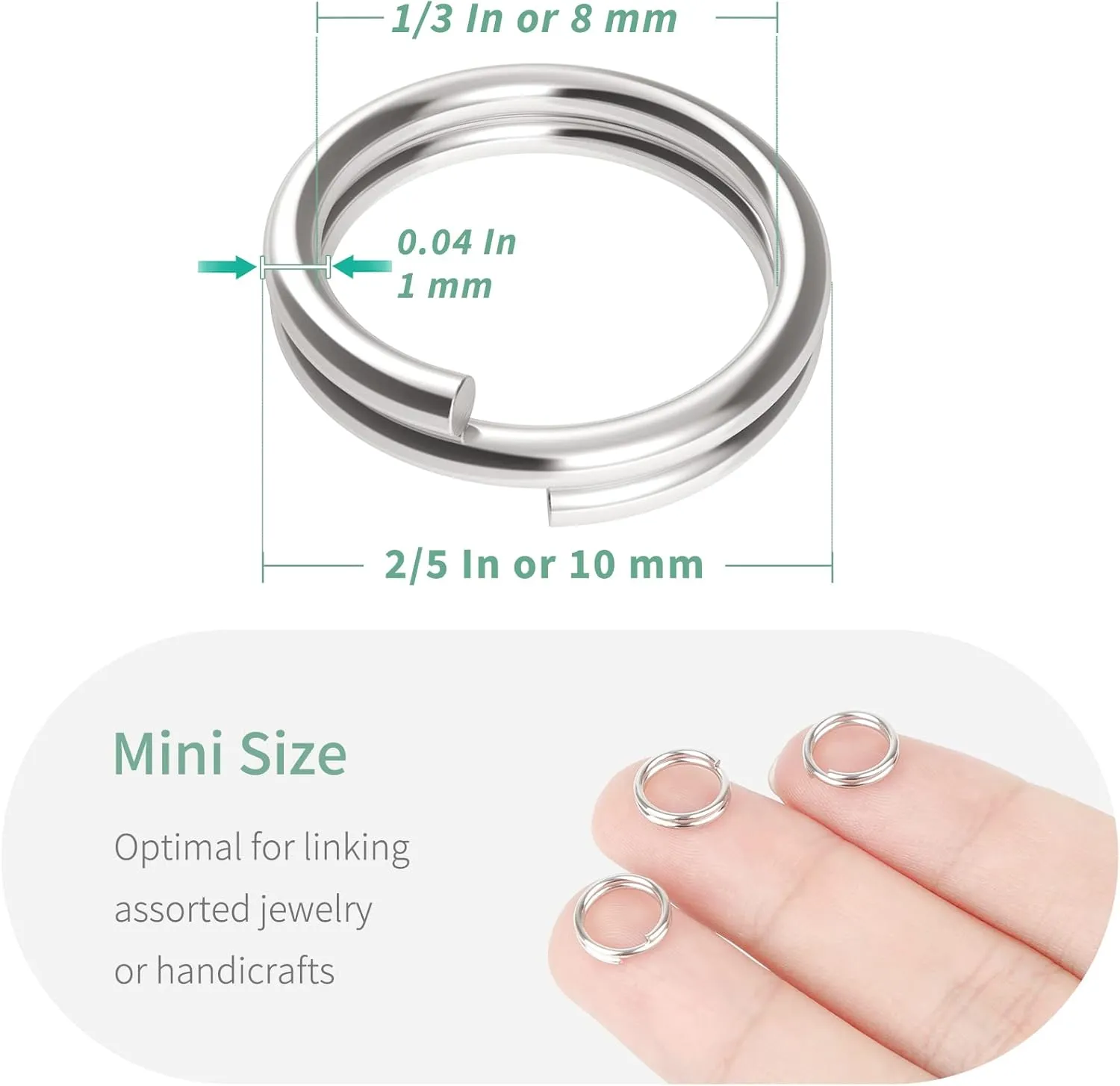 Pawfly 100 Pack 2/5 Inch Mini Split Jump Ring with Double Loops Small Metal Rings Connectors for Jewelry Necklaces Bracelets Earrings Crafts Ornaments and DIY Arts