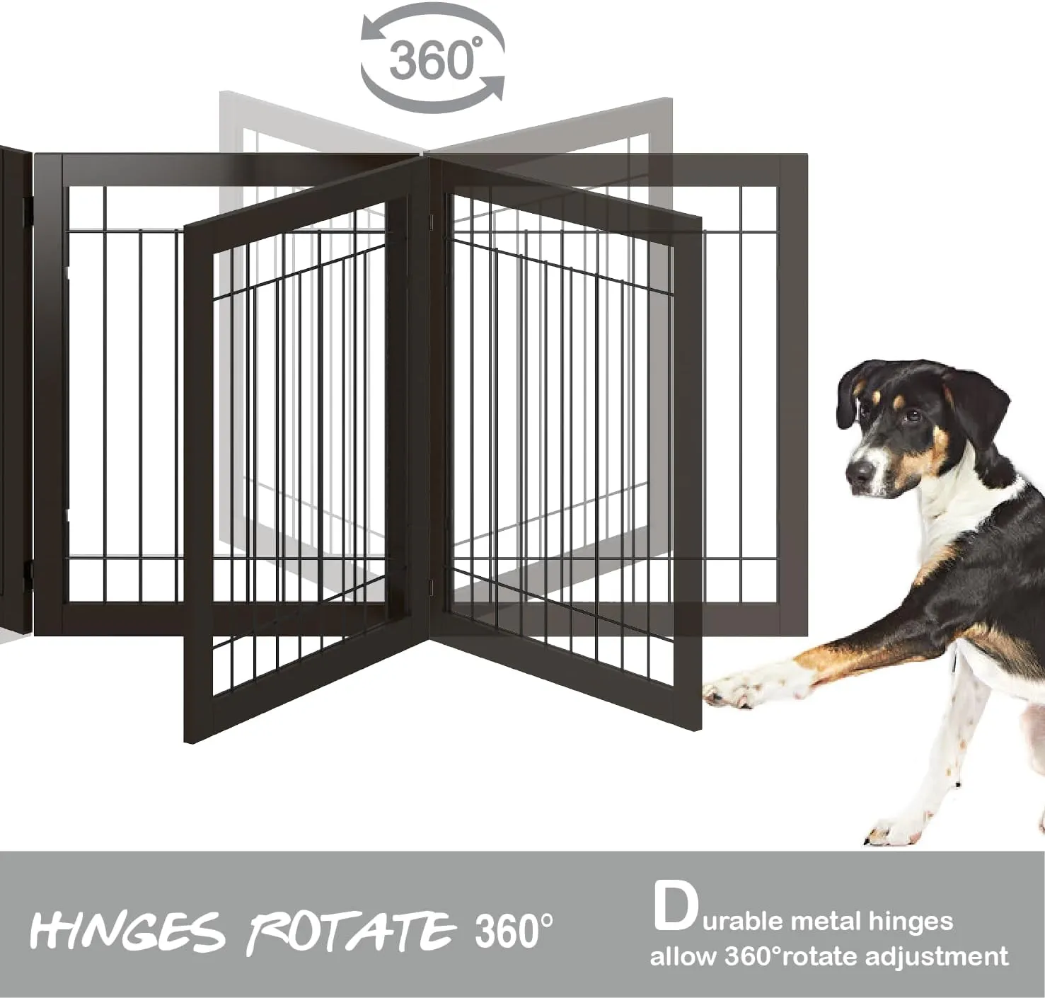 PAWLAND 144-inch Extra Wide 30-inches Tall Dog gate with Door Walk Through, Freestanding Wire Pet Gate for The House, Doorway, Stairs, Pet Puppy Safety Fence, Support Feet Included, Espresso,6 Panels
