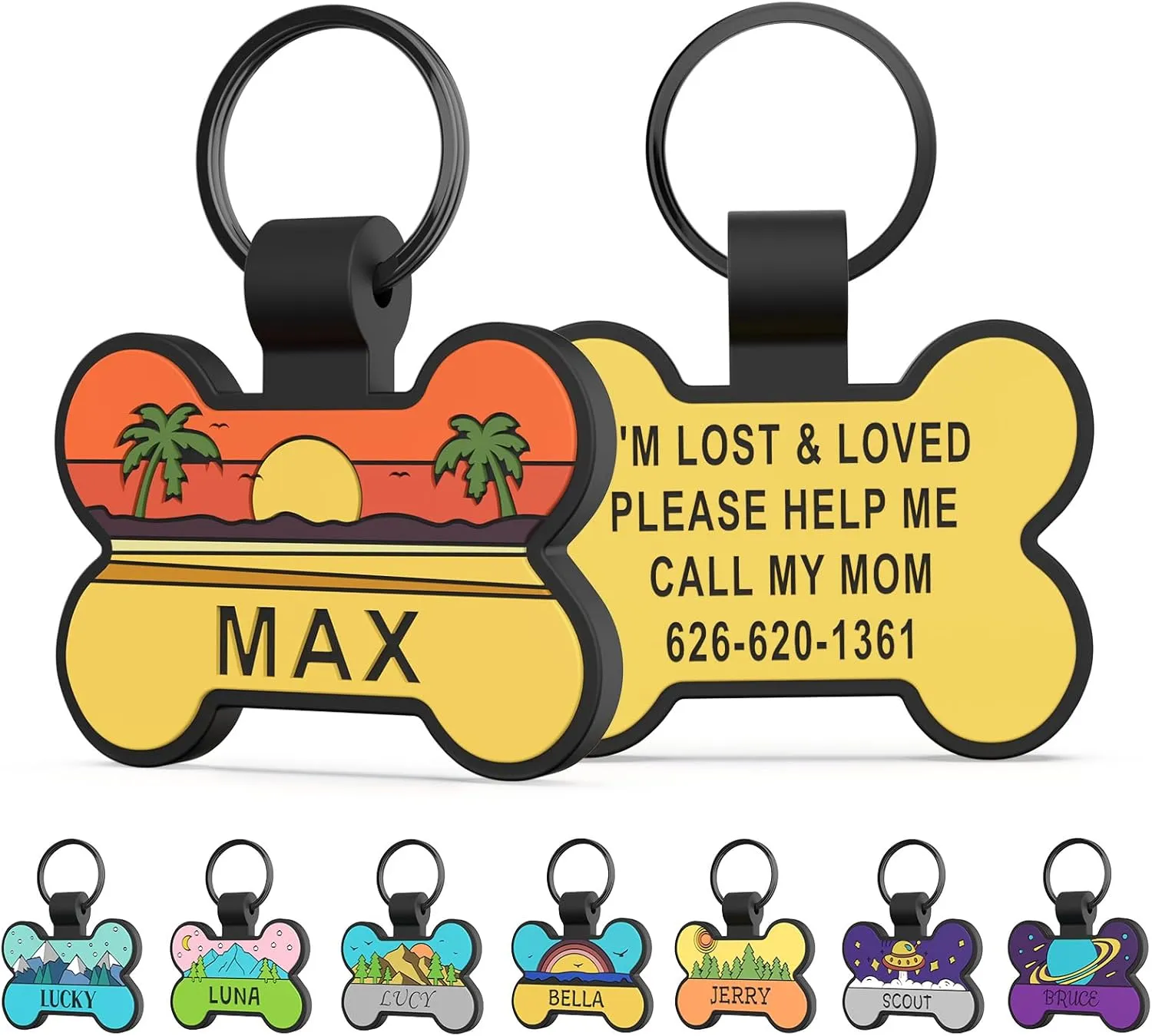 Personalized Silent Silicone Dog Tags - Personalized Cute Bone Shape Deep Engraved Pet ID Tags (Grey Mountain)