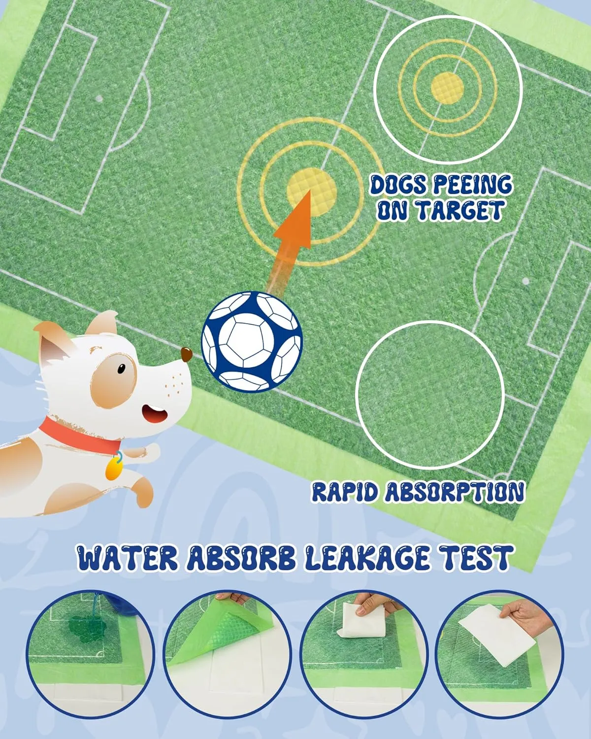 Pet Soft Puppy Pads 18x24 Disposable Pee Pads for Dogs, Dog Potty Training Pads 6-Layer Super Absorbent & Leak-Proof, Pet Pads for Small Dogs, Cats Pads (30ct, Football Field)