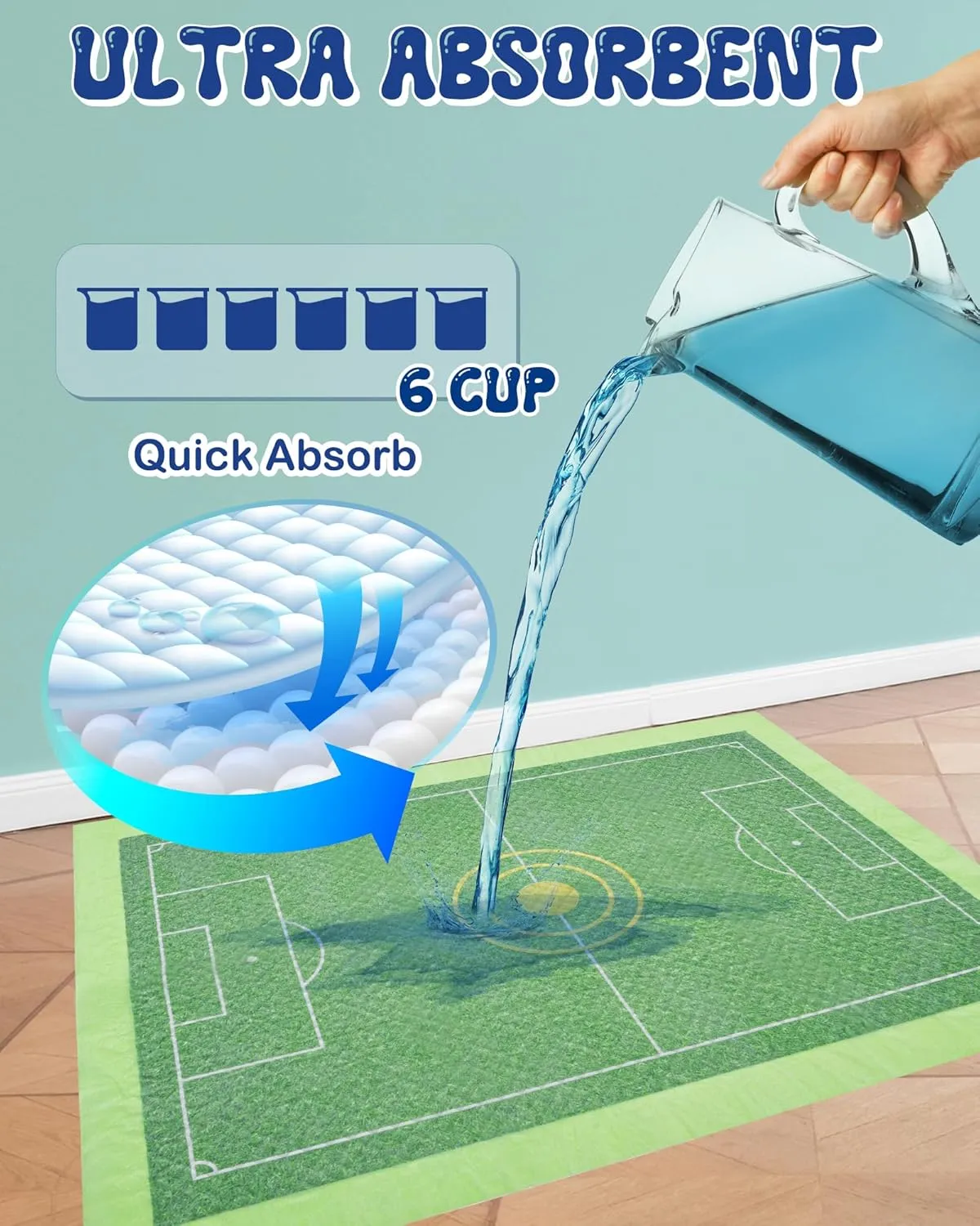 Pet Soft Puppy Pads 18x24 Disposable Pee Pads for Dogs, Dog Potty Training Pads 6-Layer Super Absorbent & Leak-Proof, Pet Pads for Small Dogs, Cats Pads (30ct, Football Field)