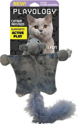 Playology Squirrel Cat Toy | Fuzzy Feather and Plush Stuffed Animal Flies Through The Air | Interactive Cat Toys for Indoor Cats | Catnip Toy with Rubber Band Launch