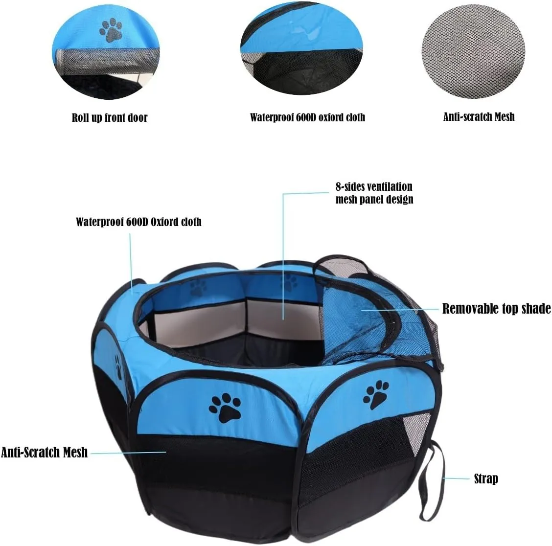 Portable Pet Playpen,Foldable Dog Playpen for Dogs and Cats,Rabbits,Pet Exercise Pet Tents Indoor Outdoor Use (S(28.7" x 28.7" x 16"), Blue)