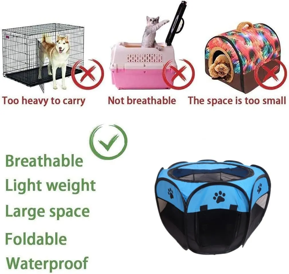 Portable Pet Playpen,Foldable Dog Playpen for Dogs and Cats,Rabbits,Pet Exercise Pet Tents Indoor Outdoor Use (S(28.7" x 28.7" x 16"), Blue)